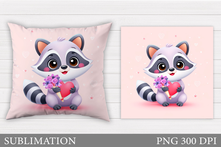 Valentines Raccoon Pillow. Valentines Pillow Sublimation