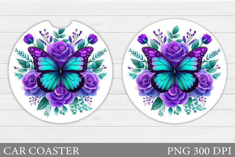 Butterfly Car Coaster Design. Flowers Coaster Sublimation