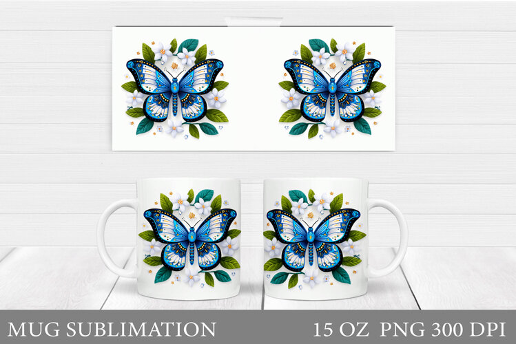 Butterfly Mug Sublimation. Butterfly Flowers Mug Design example image 1