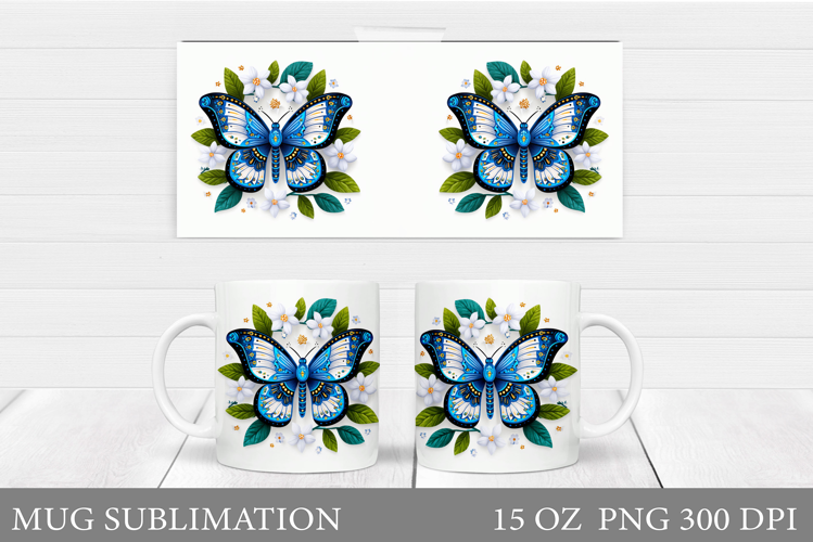 Butterfly Mug Sublimation. Butterfly Flowers Mug Design