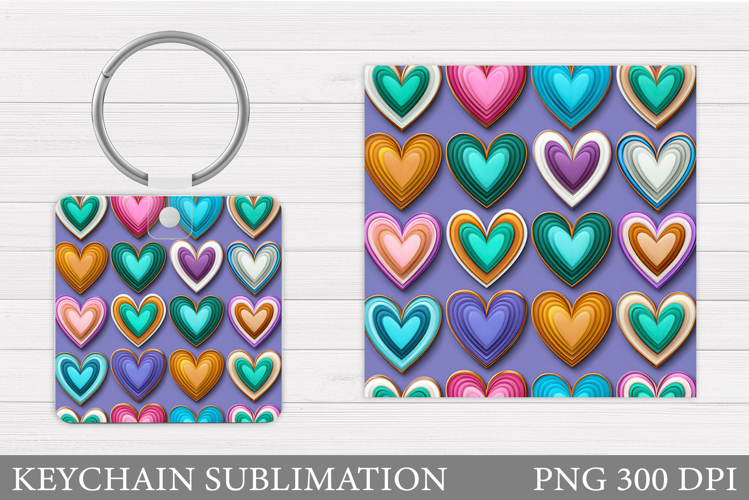 Hearts Keychain Sublimation. Valentine Keychain Design