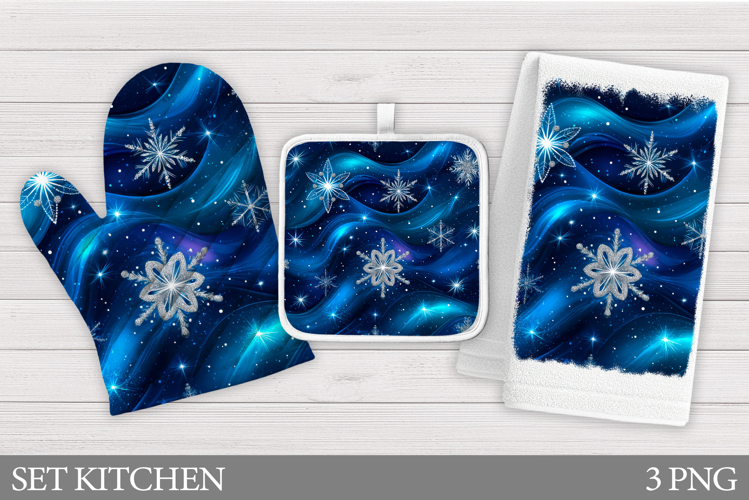 Snowflakes Oven Mitt Design. Christmas Square Pot Holder