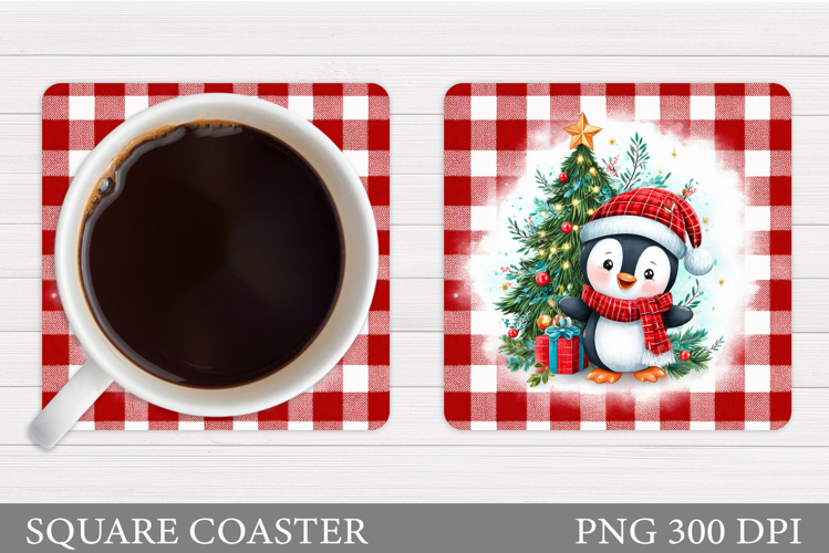 Christmas Penguin Coaster. Cute Penguin Sublimation