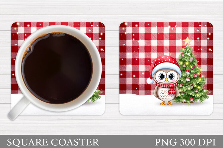 Christmas Owl Coaster Design. Christmas Coaster Sublimation example image 1