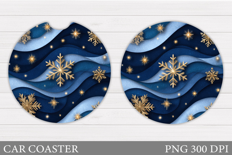 Snowflakes Car Coaster Design. Snowflakes Round Coaster