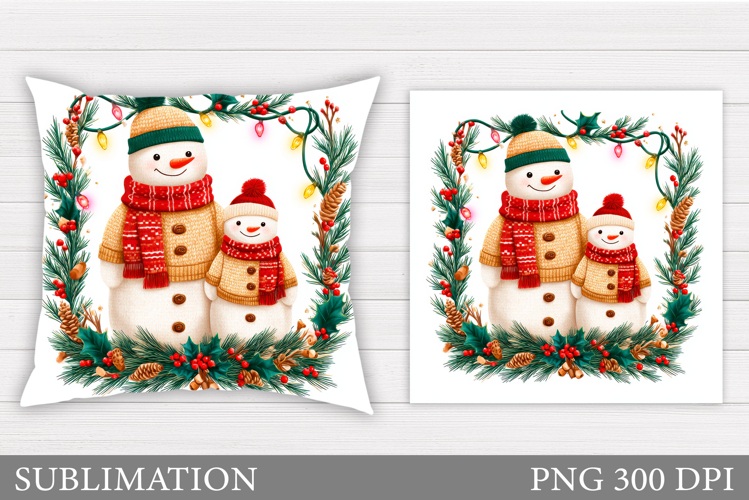 Cute Snowman Pillow Sublimation. Christmas Pillow Design