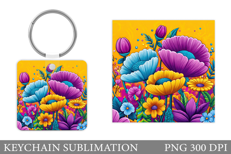 Flowers Keychain Sublimation. Floral Keychain Design