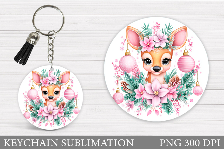 Cute Deer Keychain Design. Christmas Keychain Sublimation