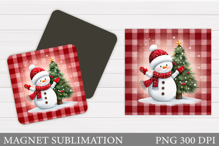 Snowman Magnet Sublimation. Cute Snowman Square Magnet