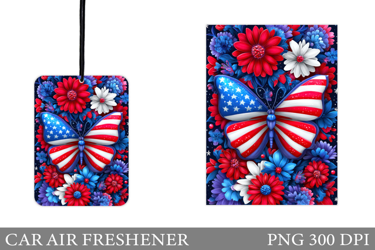 Patriotic Butterfly Car Air Freshener. Butterfly Sublimation