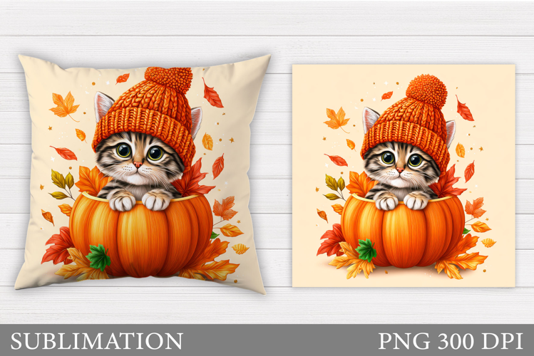Fall Cat Pillow Design. Fall Pillow Sublimation