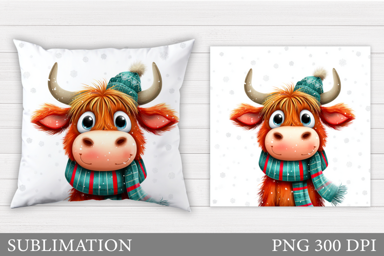 Christmas Cow Pillow Sublimation. Christmas Pillow Design