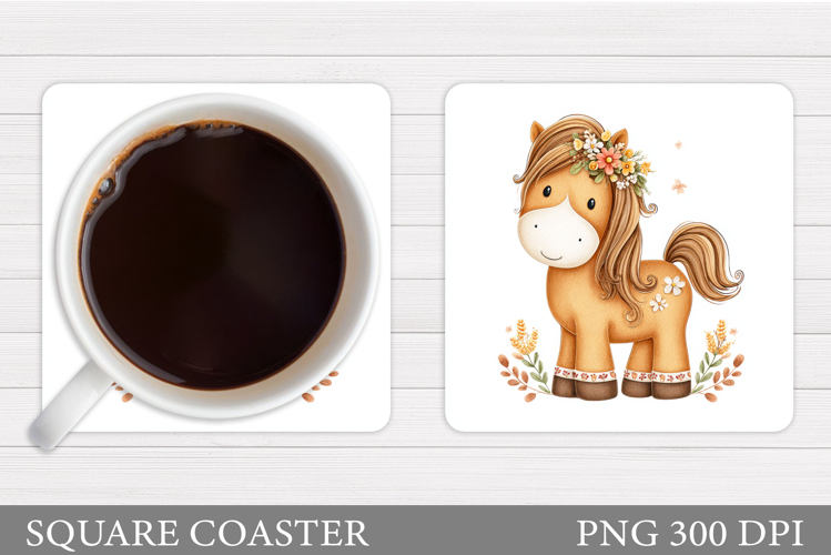 Cute Horse Coaster Design. Horse Flowers Coaster Sublimation