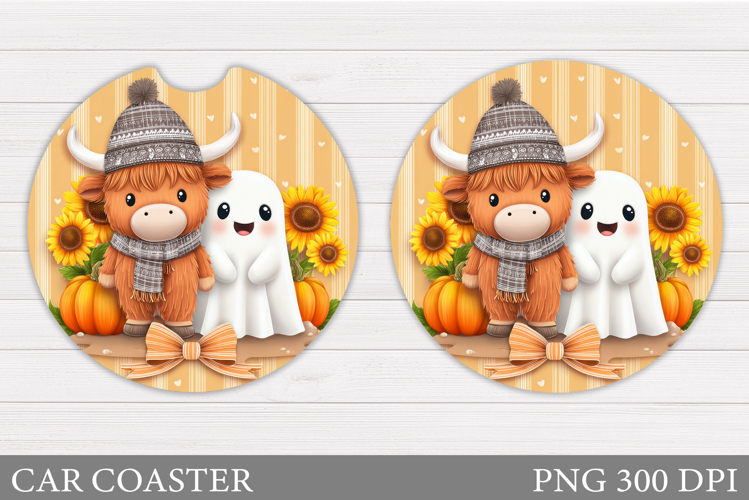 Halloween Cow Car Coaster. Halloween Car Coaster Sublimation example image 1