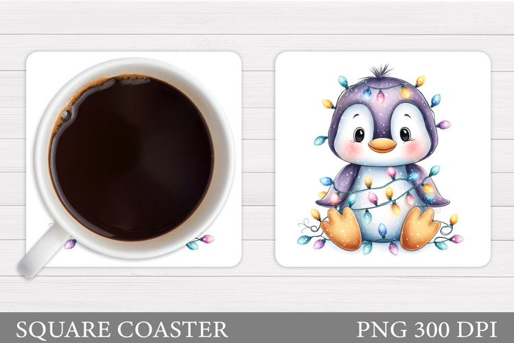Christmas Penguin Coaster. Cute Penguin Sublimation