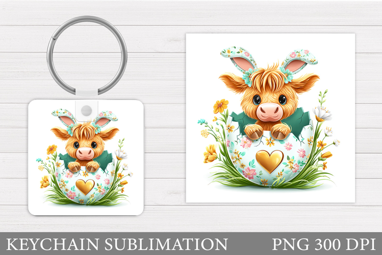 Easter Cow Keychain Design. Easter Keychain Sublimation