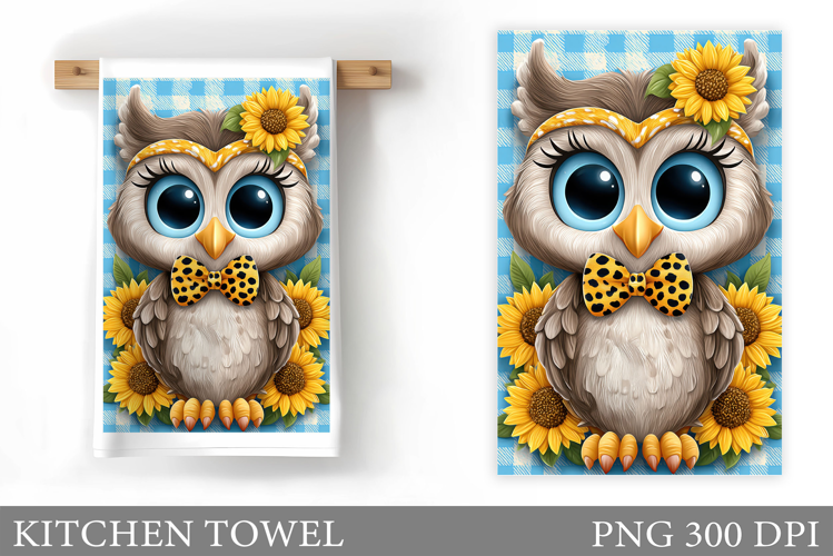 Cute Owl Kitchen Towel. Owl Flowers Kitchen Towel Design
