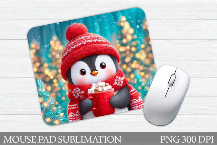 Cute Penguin Mouse Pad. Christmas Penguin Mouse Pad Design
