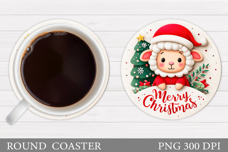 Christmas Lamb Coaster. Christmas Coaster Sublimation example image 1