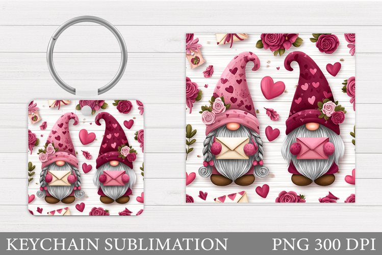 Valentines Gnome Keychain. Valentines Keychain Sublimation