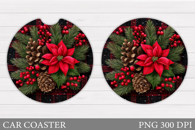 Poinsettia Car Coaster Design. Christmas Car Coaster
