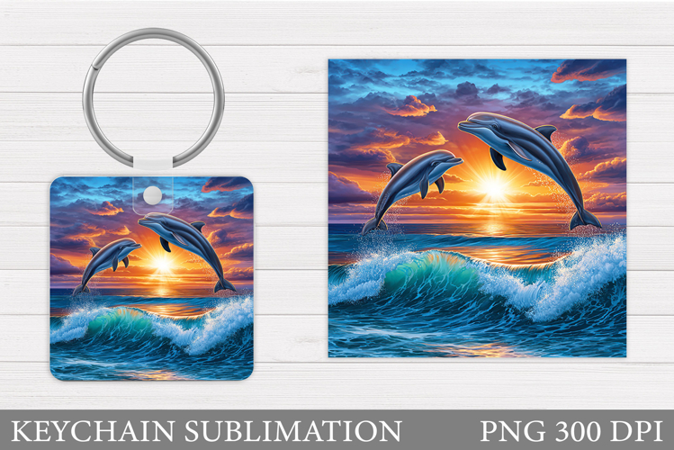 Dolphins Keychain Design. Sea Keychain Sublimation