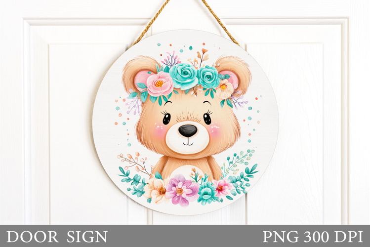 Cute Bear Door Sign Design. Bear Flowers Door Sign Design