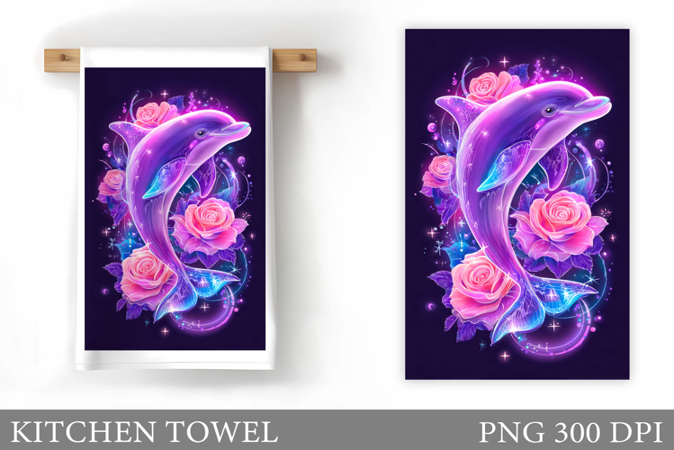Dolphin Kitchen Towel. Flowers Kitchen Towel Design