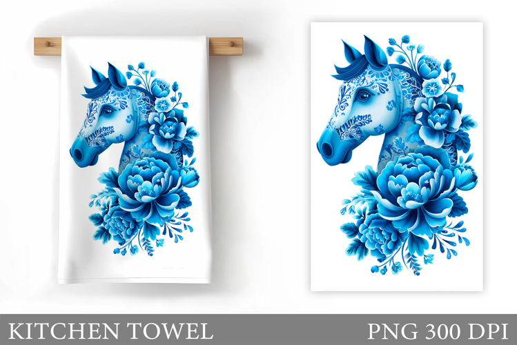 Horse Kitchen Towel Design. Cute Horse Flowers Sublimation