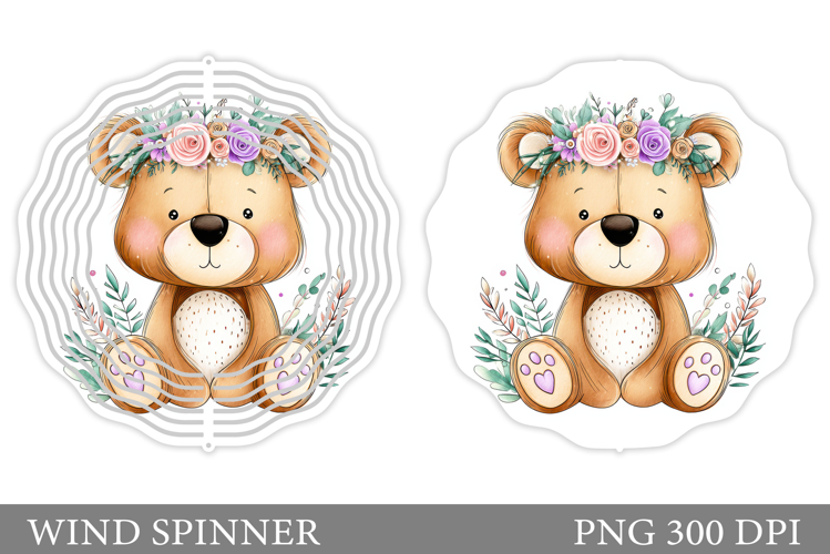 Cute Bear Wind Spinner. Bear Flowers Wind Spinner Design
