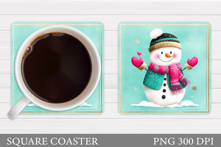 Cute Snowman Coaster Sublimation. Christmas Coaster Design