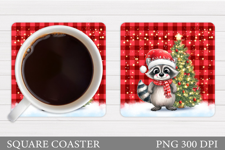 Christmas Raccoon Coaster. Christmas Coaster Sublimation