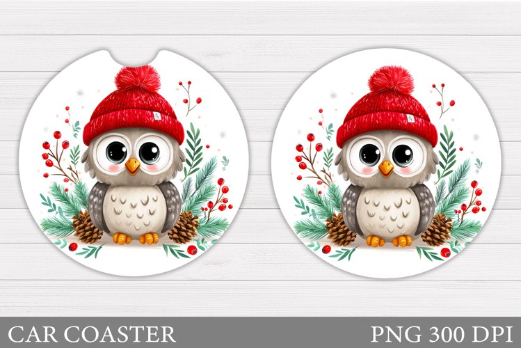 Christmas Owl Car Coaster. Christmas Car Coaster Design