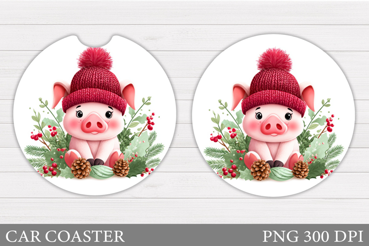 Christmas Pig Car Coaster. Christmas Car Coaster Design