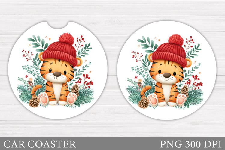 Christmas Tiger Car Coaster. Christmas Car Coaster Design