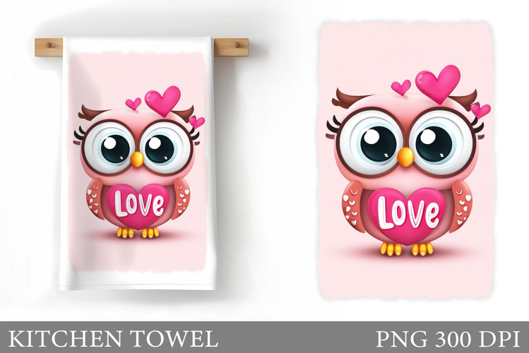 Valentines Owl Kitchen Towel. Valentines Kitchen Towel