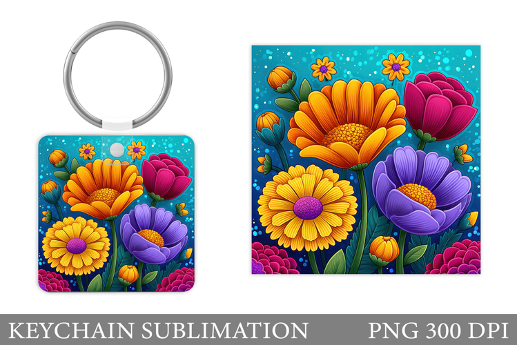 Flowers Keychain Design. Floral Keychain Sublimation