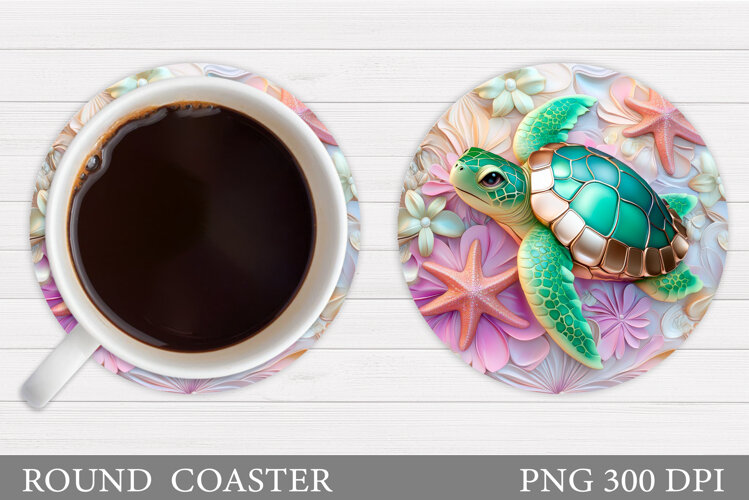 Turtle Round Coaster Design. Sea Turtle Coaster Sublimation example image 1