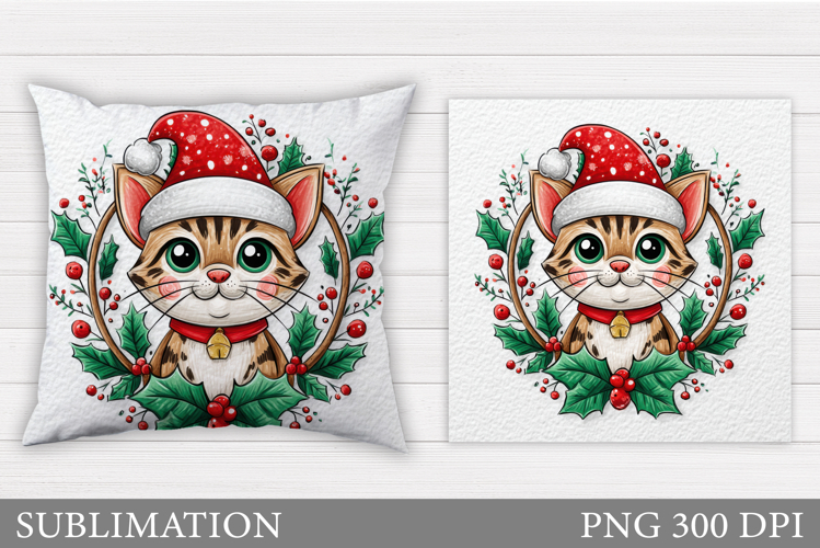 Christmas Cat Pillow Design. Christmas Pillow Sublimation