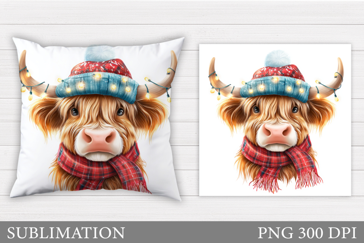 Highland Cow Pillow Design. Christmas Pillow Sublimation