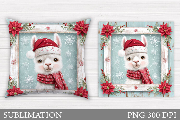 Christmas Lama Pillow Design. Christmas Pillow Sublimation example image 1