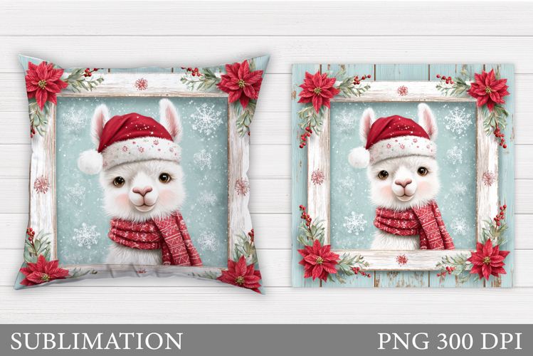 Christmas Lama Pillow Design. Christmas Pillow Sublimation