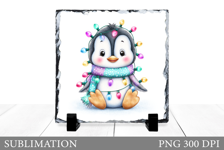 Christmas Penguin Slate Design. Cute Penguin Sublimation