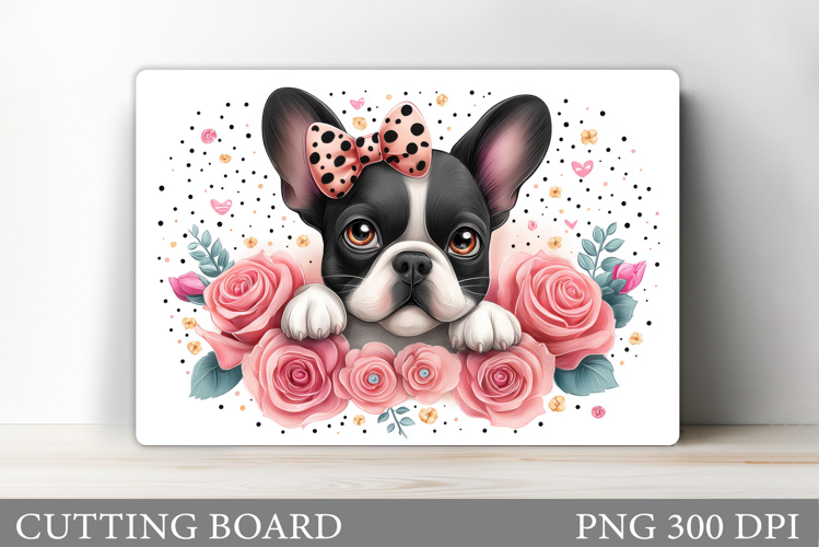 Cute Dog Cutting Board Design. Dog Flowers Cutting Board