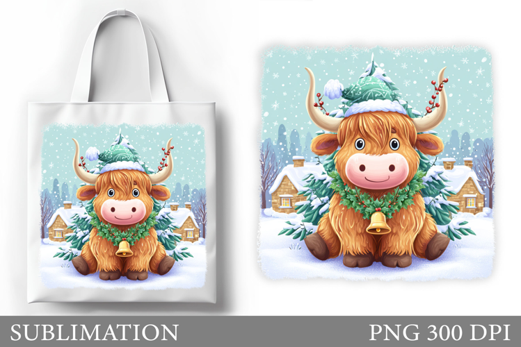 Christmas Cow Tote Bag. Christmas Tote Bag Sublimation