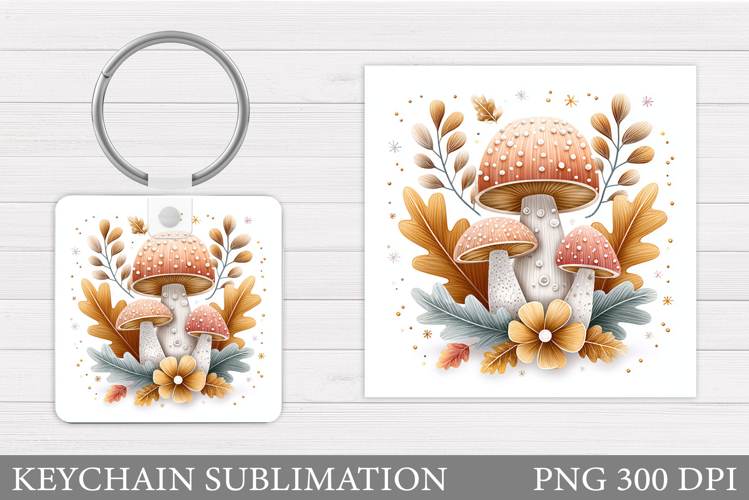 Mushrooms Keychain Design. Pumpkin Keychain Sublimation