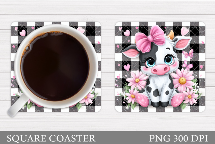 Cute Cow Coaster Design. Spring Cow Coaster Sublimation