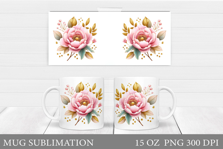Flowers Mug Sublimation. Peony Mug Design example image 1