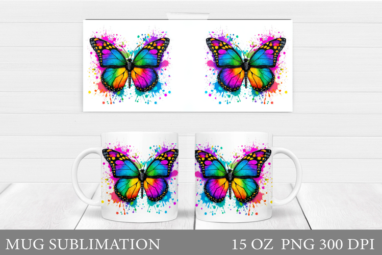 Rainbow Butterfly Mug. Colorful Butterfly Mug Design example image 1