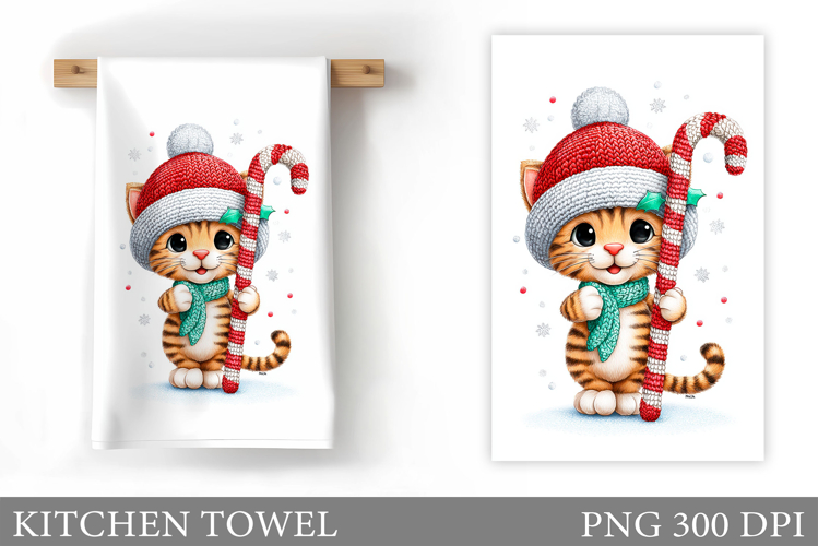 Christmas Cat Kitchen Towel. Christmas Kitchen Towel Design